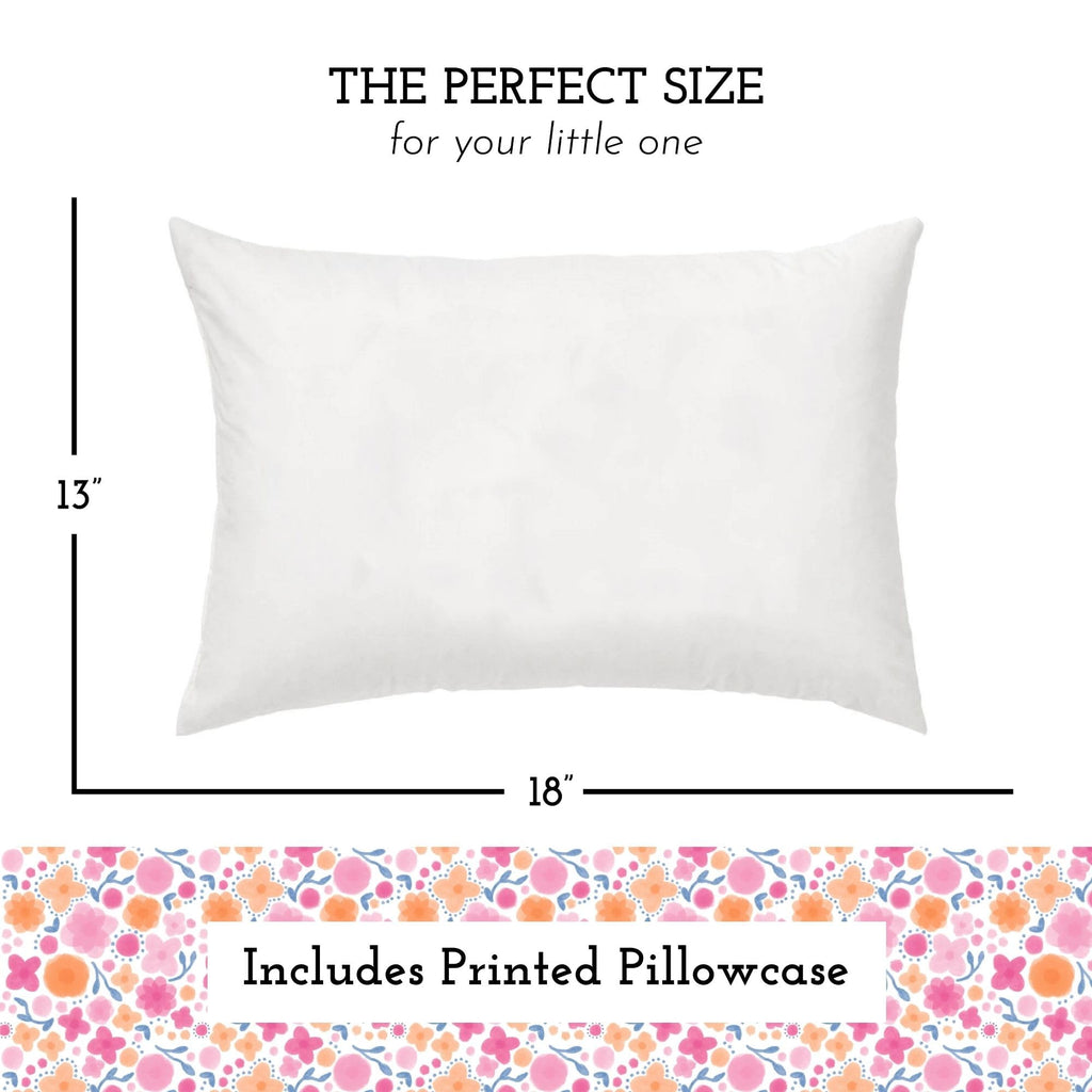 Toddler Bed Pillow with Cotton Pillow Case – 13x18 Kids Pillows for Sleeping, School, Travel & Daycare – Hypoallergenic Toddler Pillow 2 Year Old to 5 with Envelope Pillowcase (Whimsy Garden)