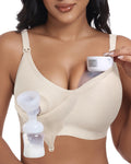 As Fairy Wireless Seamless Pumping Bra Hands Free Nursing Bra Wirefree Comfort Wearable Breast Pump Bra Regular Plus Size (Beige M Plus)