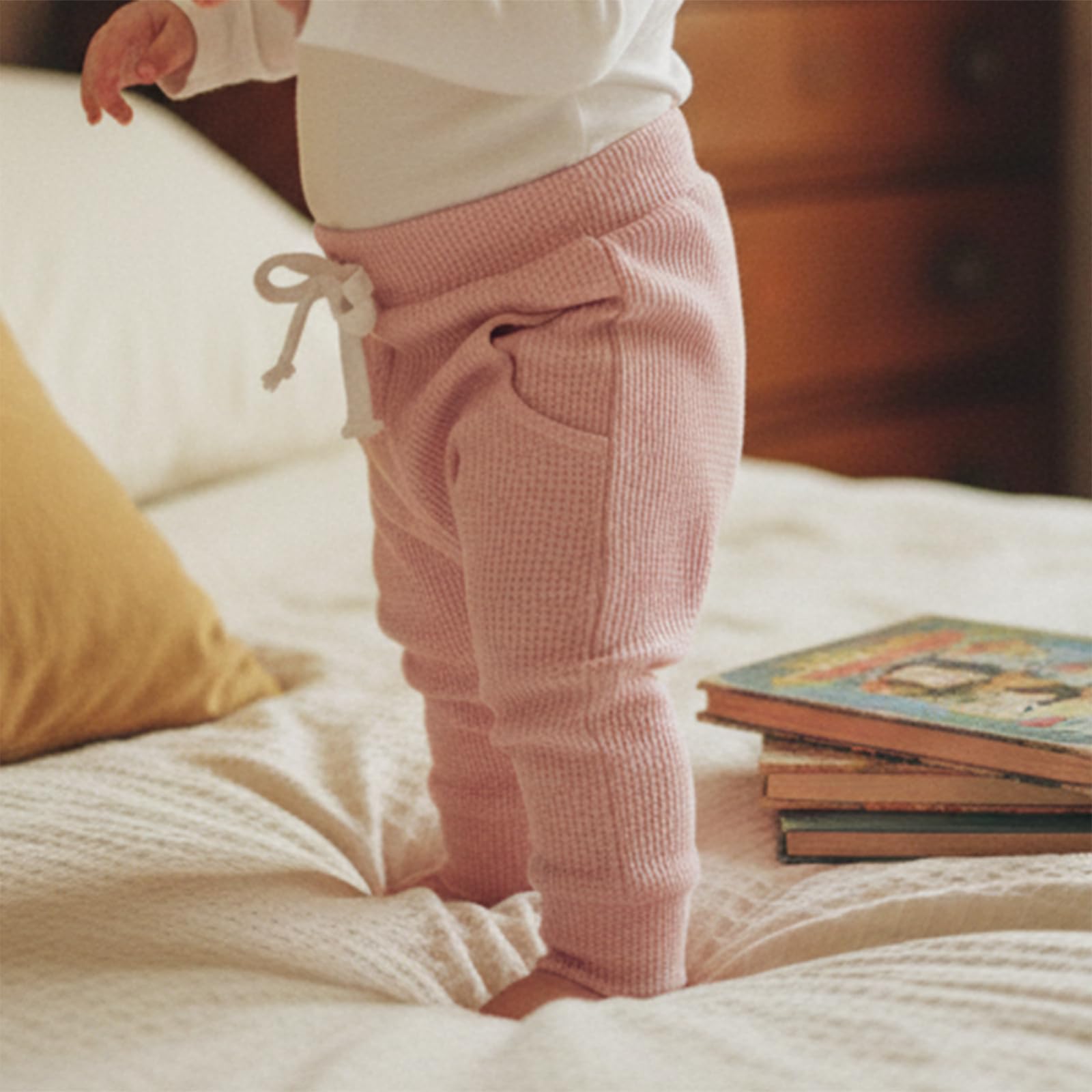 Sejardin Toddler Baby Boy Girl Pants 3 Pack Solid Color Elastic Waist Jogger Sweatpants Newborn Infant Casual Bottoms (Waffle Green Pink Purple, 0-6 Months)