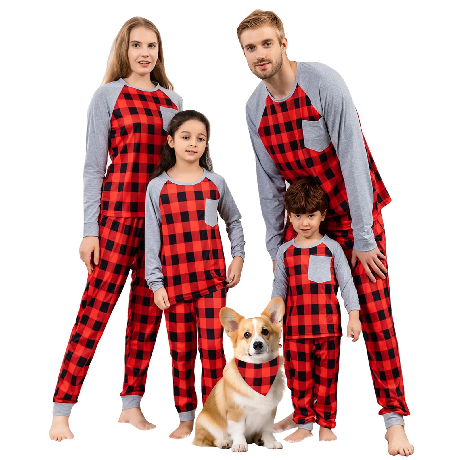 Schbbbta Kids Christmas Plaid Pajamas Set 2-Piece Family Sleepwear Pjs Set, Black Grey Plaid, 5-6 Years = Tag 130