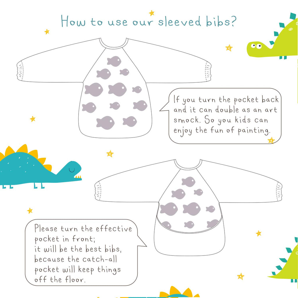 Hi Sprout Infant Toddler Baby Waterproof Sleeved Bib, Bib with Sleeves&Pocket, 6-24 Months (Car)