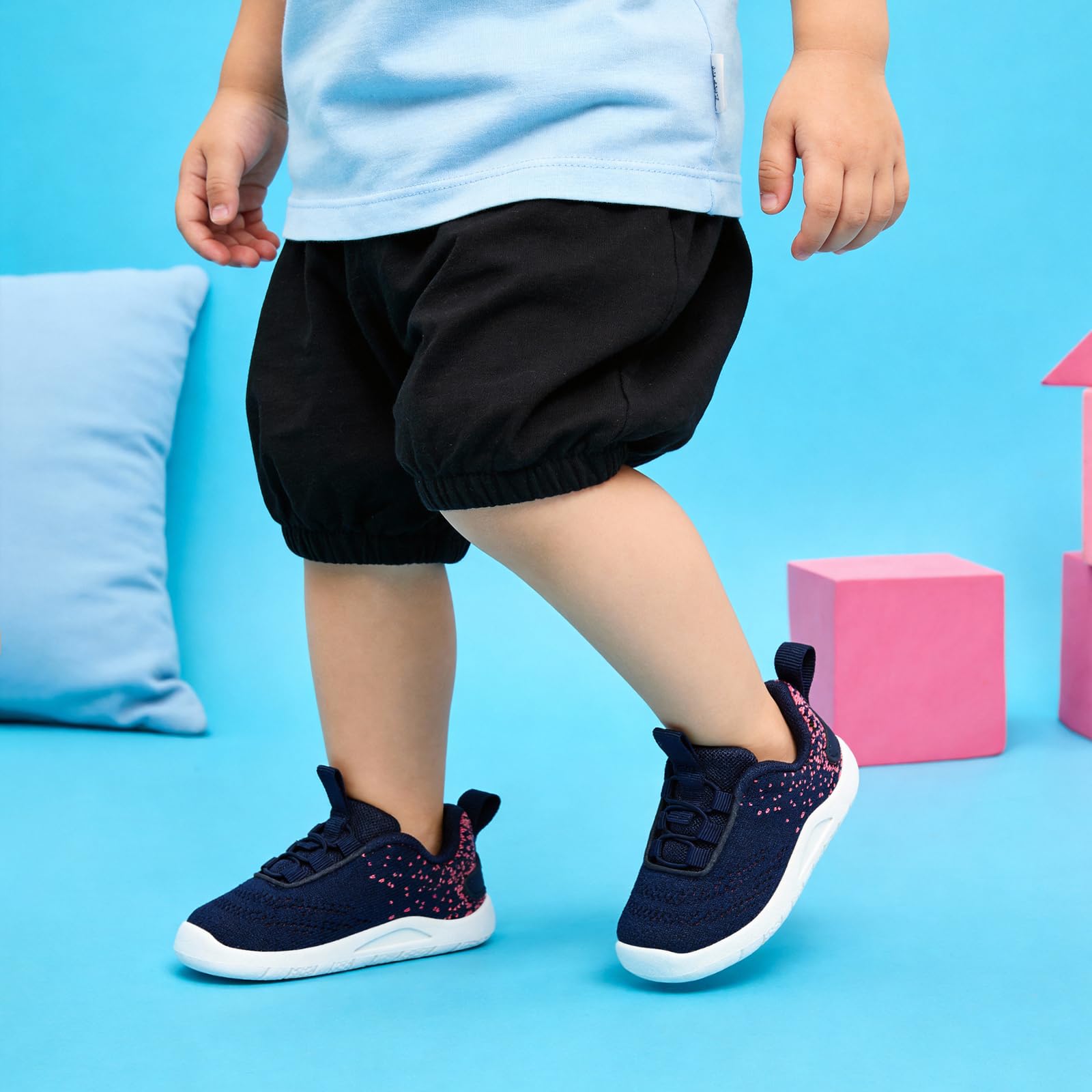 MORENDL Toddler Sneakers Baby Slip On Walking Shoes Non-Slip Breathable Boys & Girls Running Shoes Infant Tennis Shoes Blue Pink 12-15 Months Size 5