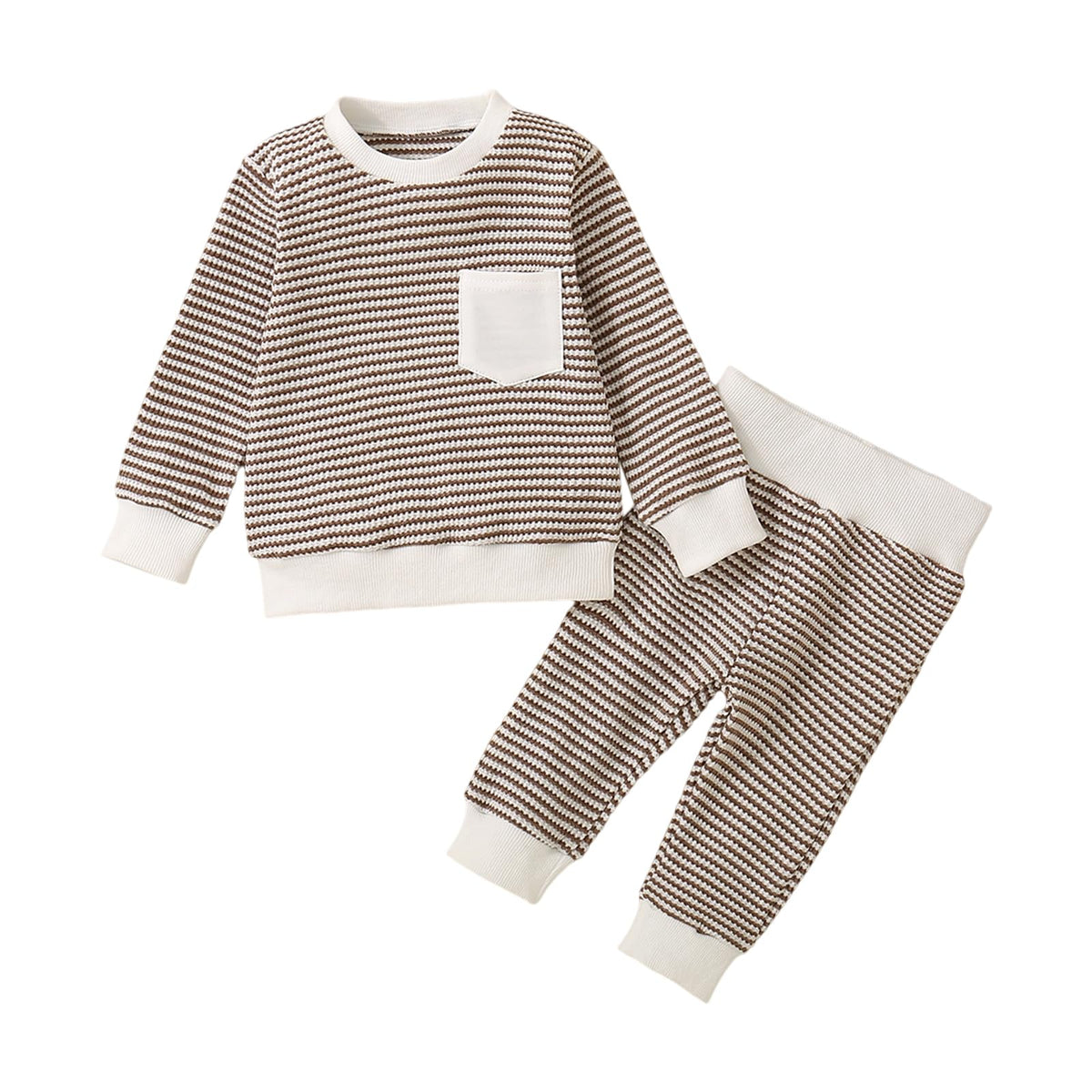Fufuriprefer Toddler Baby Boy Fall Clothes Waffle outfit Long Sleeve Top Jogger Pant Set (B-Army Green, 12-18 Months)