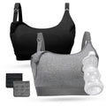 Momcozy Pumping Bra Hands Free, Pumping and Nursing Bra in One Holding Breast Pump for Spectra, Lansinoh, Medela, Black,grey-2pk, X-Large