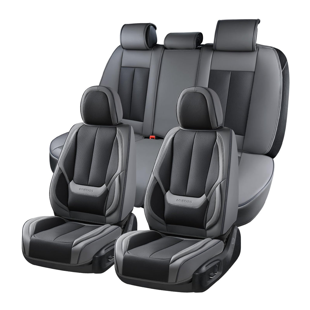 Coverado Car Seat Covers Full Set, Car Seat Protector Waterproof, Nappa Leather Car Seat Cushion, Seat Covers for Cars, Front Seats and Back Universal Fit for Most Cars