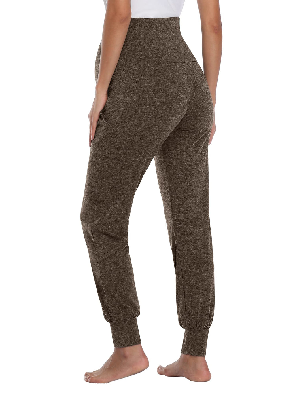 AMPOSH Women's Maternity Pants Stretchy Lounge Workout Sweatpants Casual Loose Comfy Pregnancy Joggers with Pockets(Heather Brown, XL)