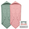 FAVERDIIY Hooded Baby Towels for Newborn, 35x35 Inch 2 Pack 100% Muslin Cotton Baby Bath Towel with Hood for Baby Toddler and Kids Baby Boy & Girl Towels, Dusty Pink+ Roman Green