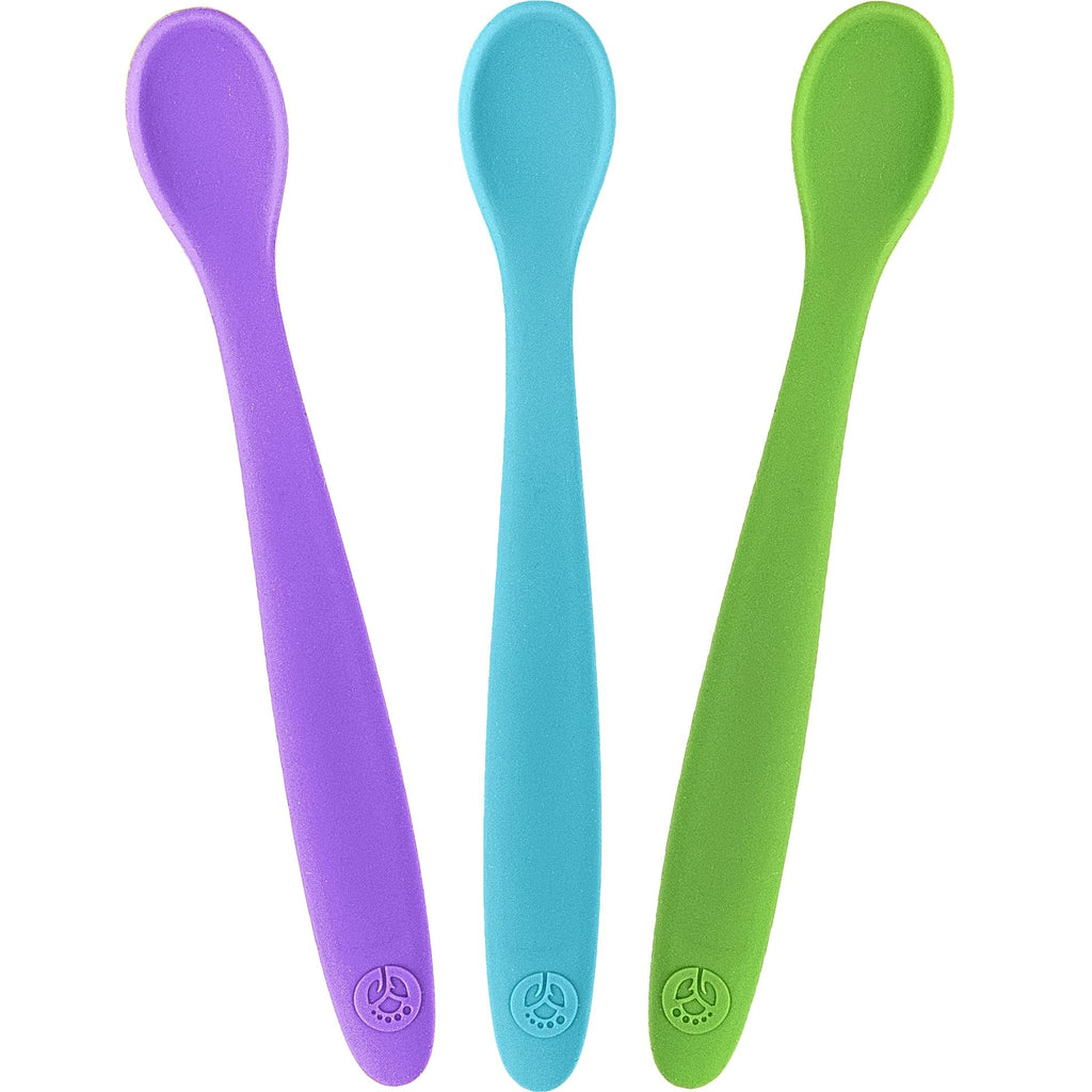 WeeSprout Silicone Baby Spoons - First Stage Infant Feeding Utensils With Soft-Tip, Bendable Kitchenware for Parent & Self-Feeding, Ultra-Durable, Dishwasher Safe, Travel Case, Set of 3