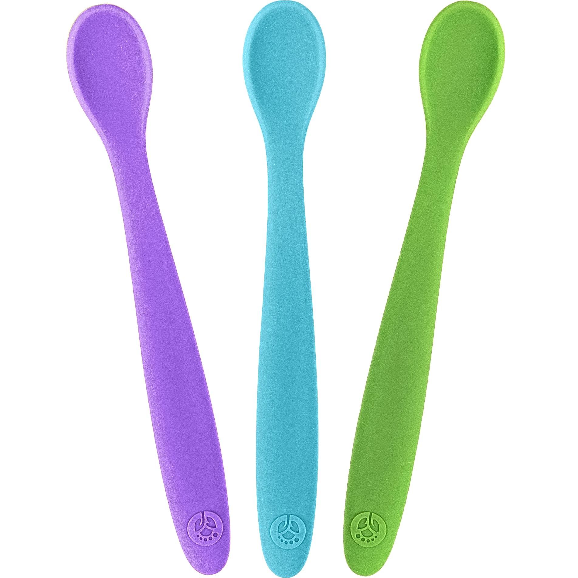WeeSprout Silicone Baby Spoons - First Stage Infant Feeding Utensils With Soft-Tip, Bendable Kitchenware for Parent & Self-Feeding, Ultra-Durable, Dishwasher Safe, Travel Case, Set of 3