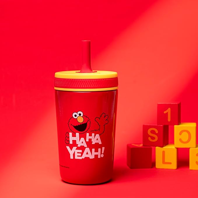 Zak Designs Sesame Street Kelso Toddler Cups For Travel or At Home, 12oz Vacuum Insulated Stainless Steel Sippy Cup With Leak-Proof Design is Perfect For Kids (Elmo)