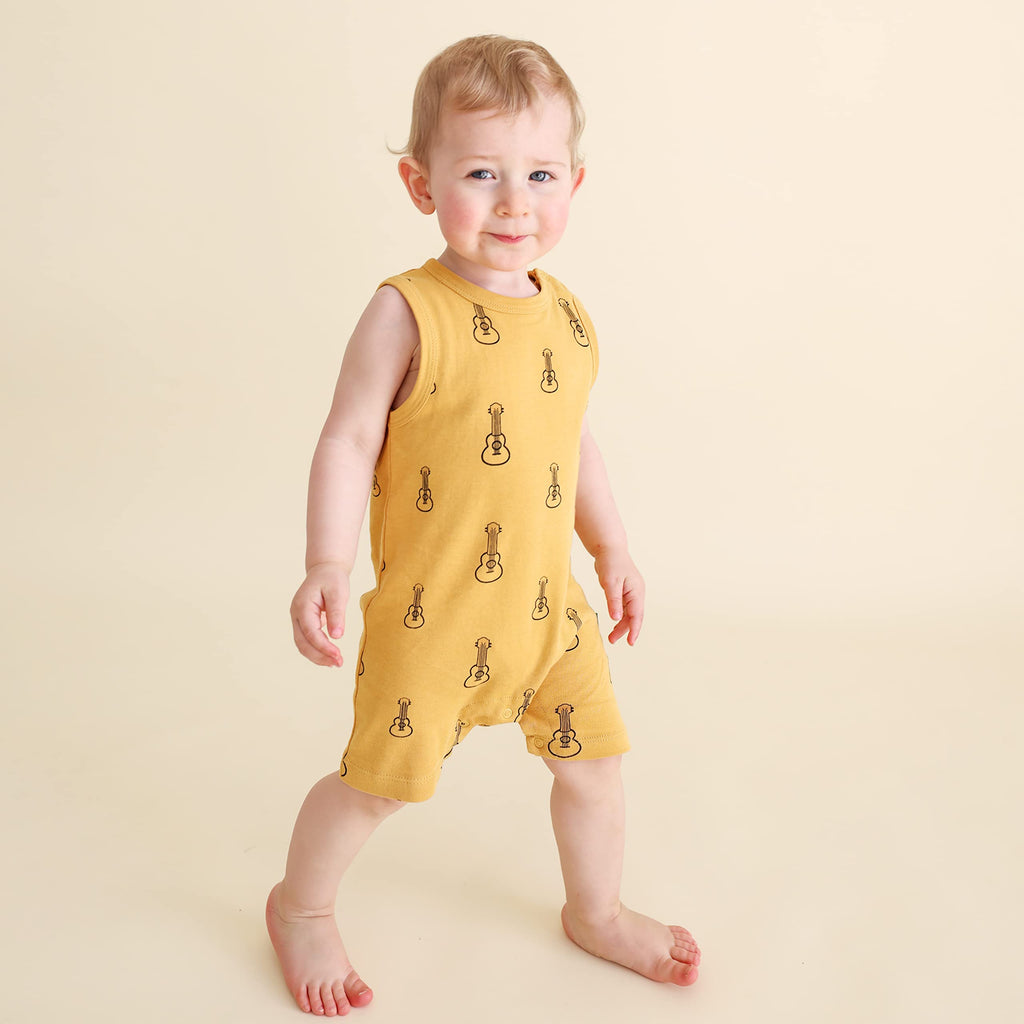 PARADE Organic Tank Rompers - Signature Prints Yellow Ukuleles 12-18 Months