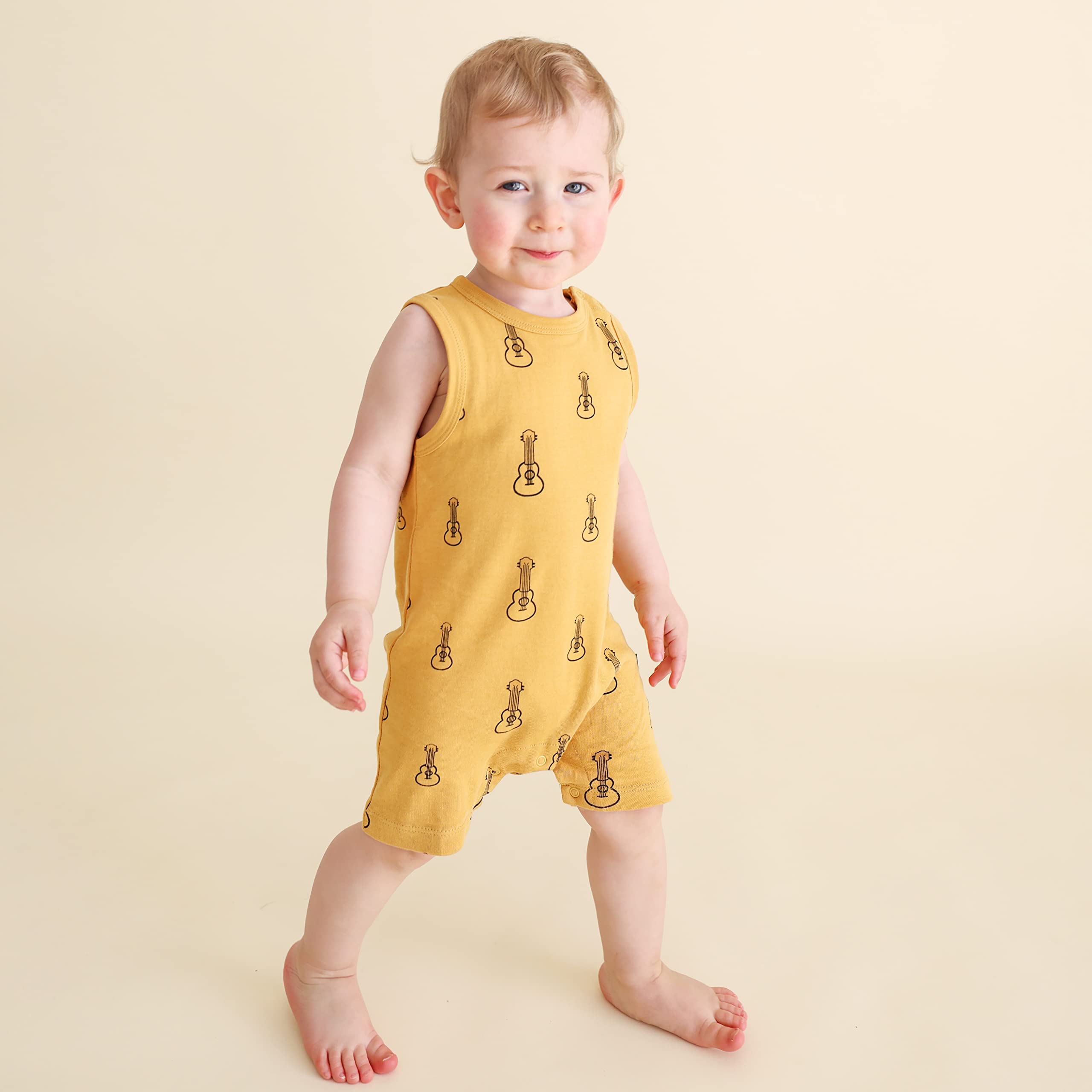 PARADE Organic Tank Rompers - Signature Prints Yellow Ukuleles 12-18 Months