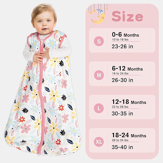 3 Pack Baby Sleep Sack 6-12 Months 100% Rayon Cotton Baby Sleeping Bag 2-Way Zipper Toddler Wearable Blankets TOG 0.3 （Heart&Pink&Floral）