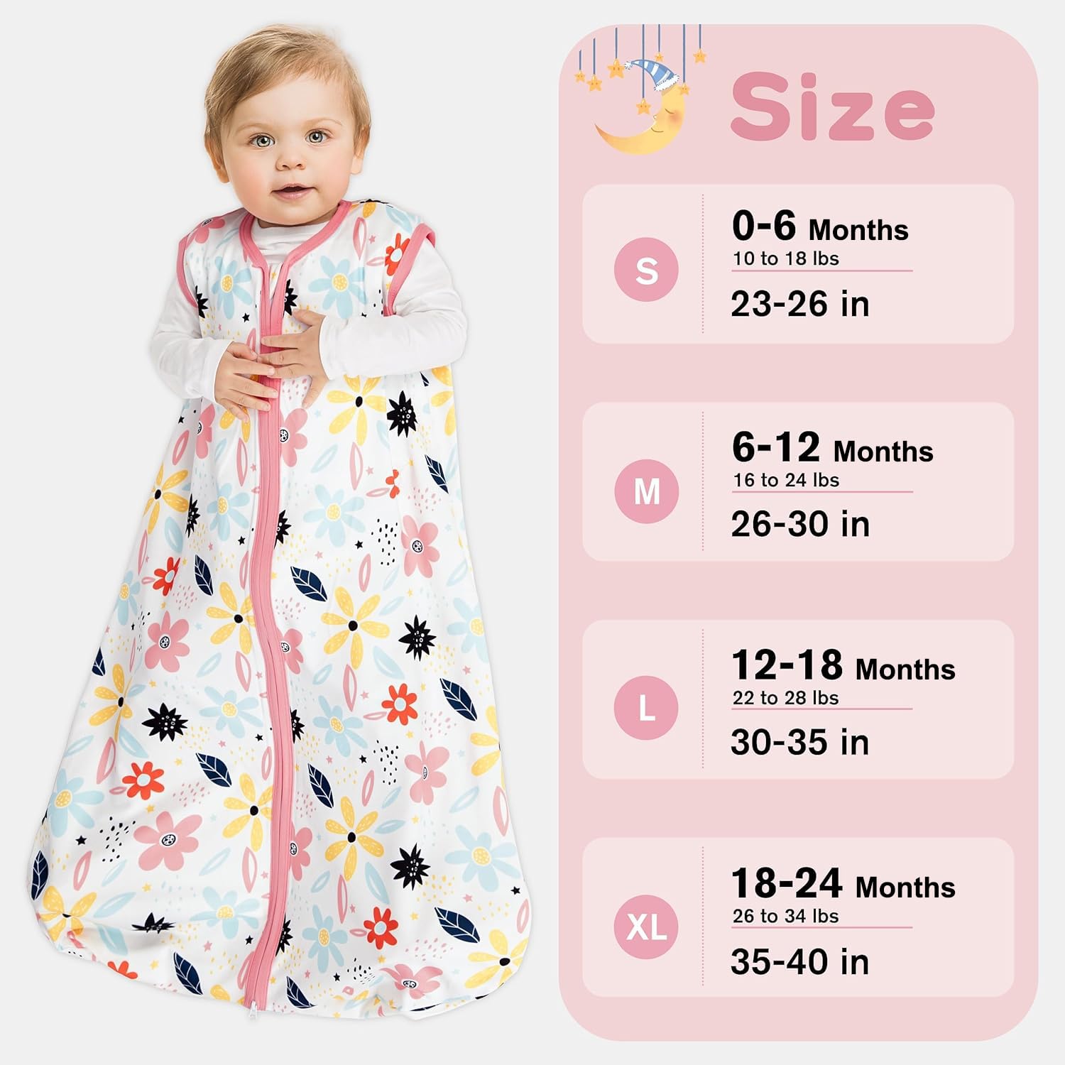 BSTOPPT 3 Pack Baby Sleep Sack 6-12 Months 100% Rayon Cotton Baby Sleeping Bag 2-Way Zipper Toddler Wearable Blankets TOG 0.3 （Heart&Pink&Floral）