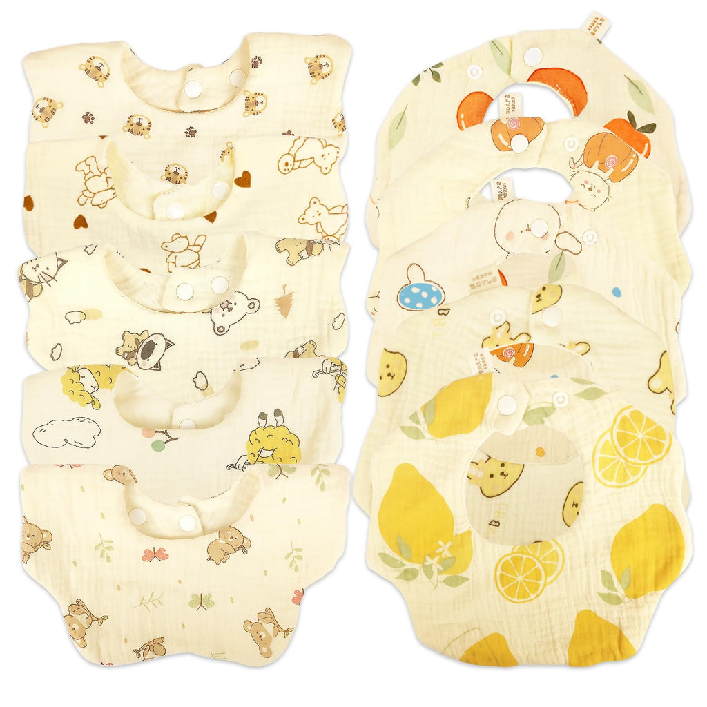 DOSMINE Organic Cotton Muslin Baby Bibs 10 Pack Absorbent Adjustable