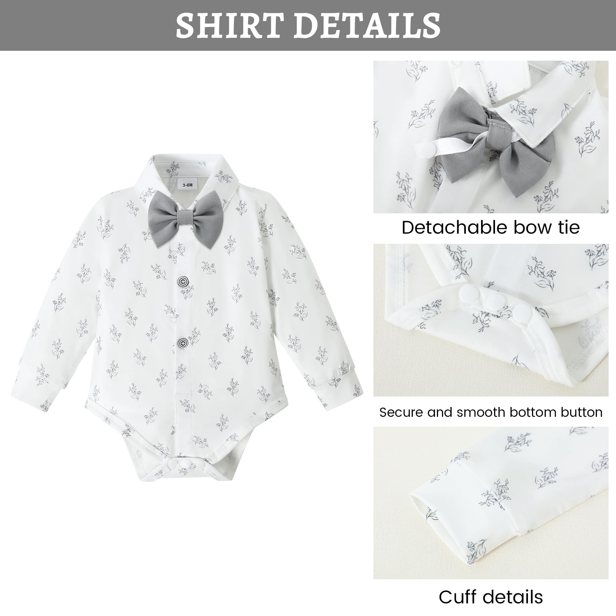 SANMIO Baby Boy Suit Set Infant Gentleman Formal Outfits 0-24M Light Gray