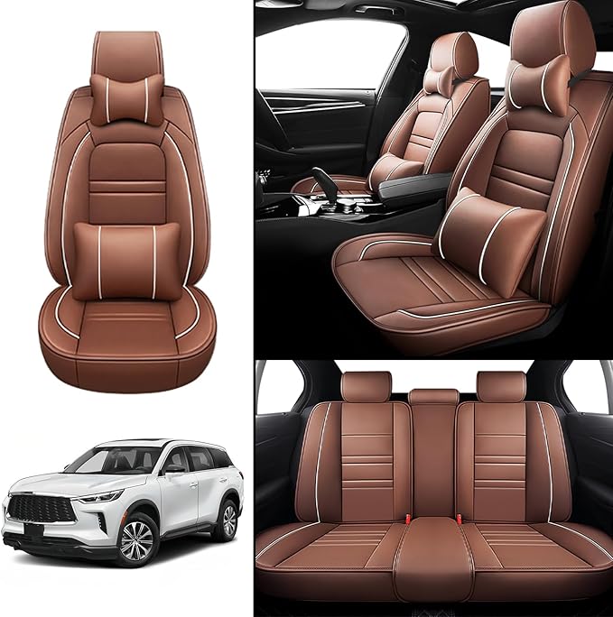 Car Seat Covers for Infiniti qx60 2014-2025 | 5-Seats Seat Covers, Waterproof Seat Protectors, Automotive Seat Covers (Full Set with Pillow,Coffee)
