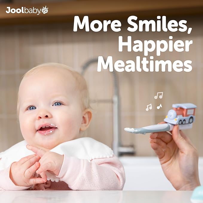 Jool Baby Musical Baby Spoons, 3 Spoons + School Bus with Fun Sounds - Multi-Stage Spoon for Infant Feeding & Training Babies 6+ Months to Self-Feed
