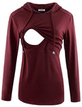 GINKANA Women's Nursing Hoodie Sweatshirt Long Sleeves Breastfeeding Maternity Tops Casual Clothes,S Burgundy Red
