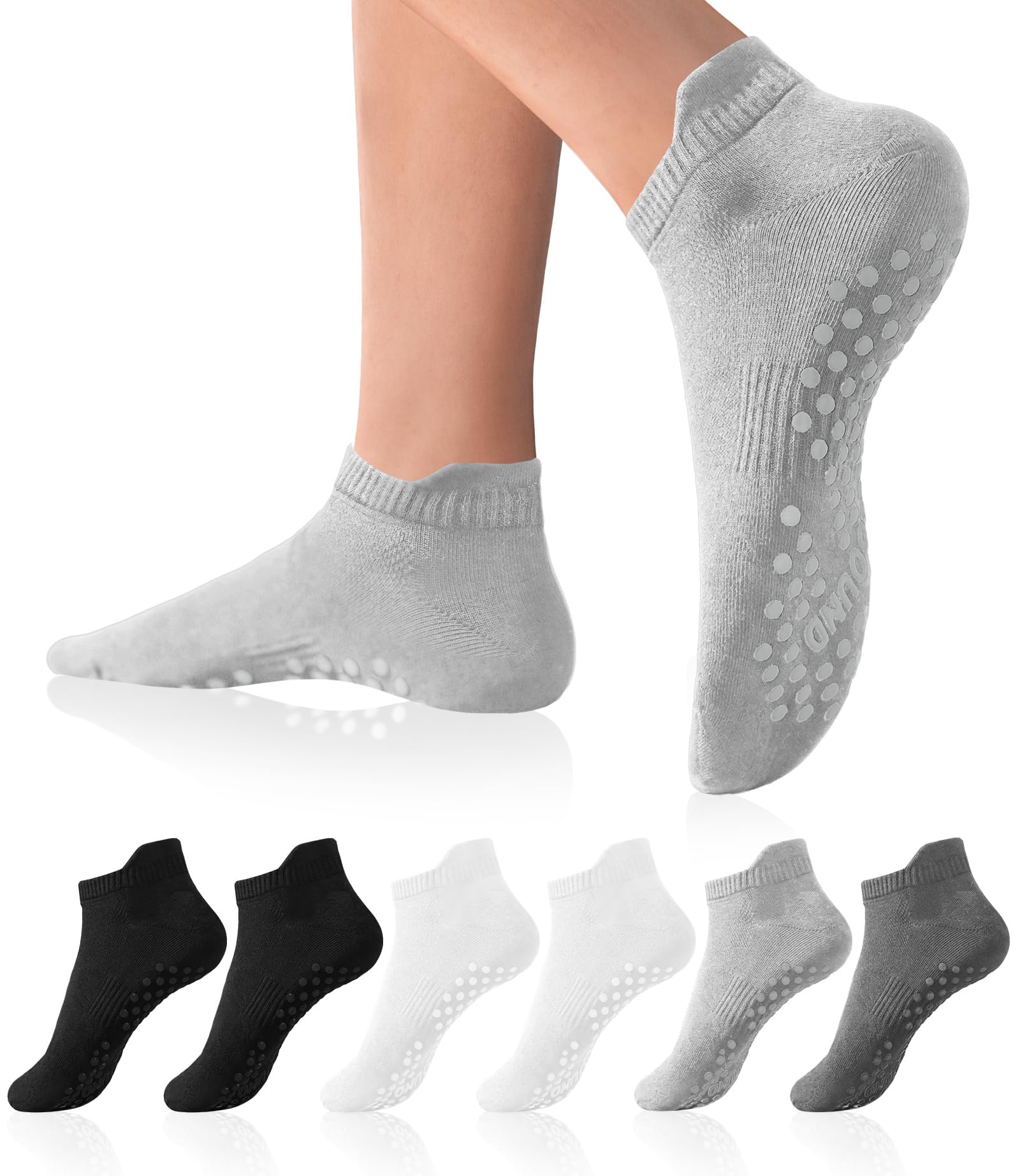 DIBAOLONG Women's 6-Pair Grippy Ankle Socks, Non-Slip Yoga, Pilates, Barre & Workout Socks, 9.5-13