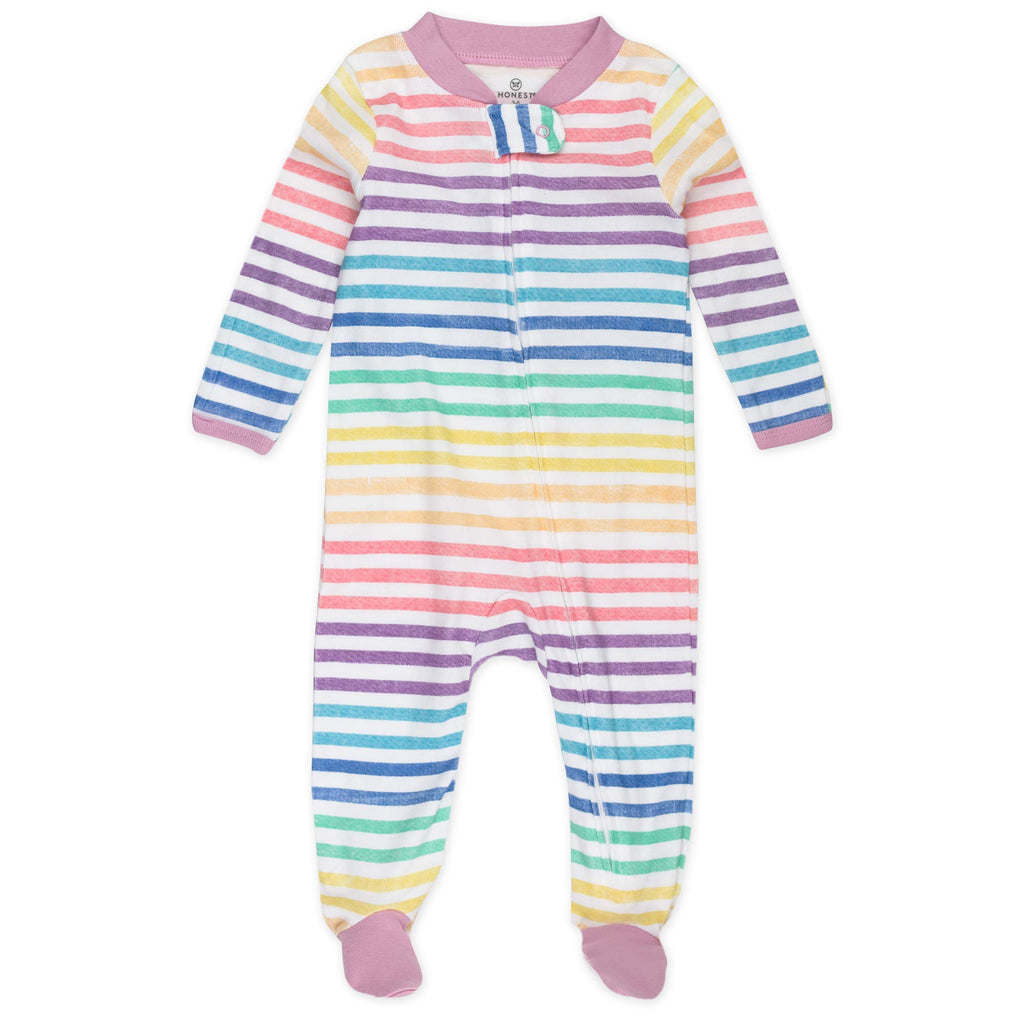 HonestBaby 2-Pack Organic Cotton Footed Pajama Sleep & Play, Rainbow Stripe, 0-3 Months
