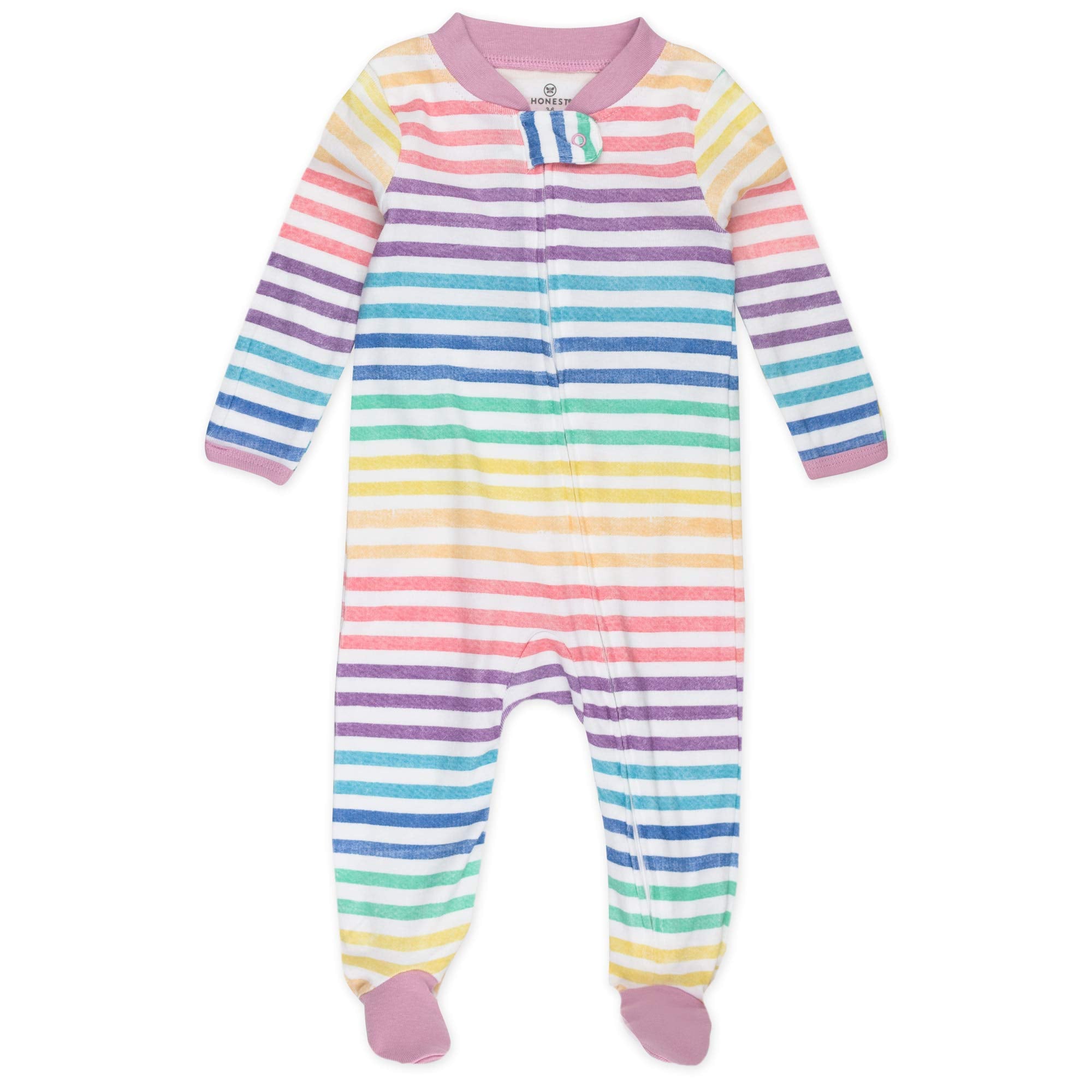 HonestBaby 2-Pack Organic Cotton Footed Pajama Sleep & Play, Rainbow Stripe, 0-3 Months