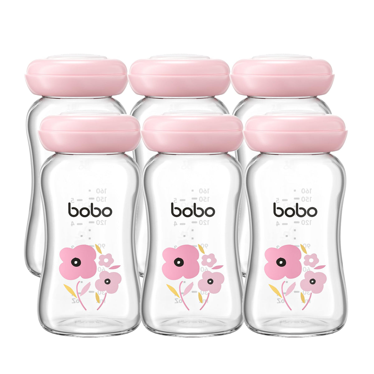 YOHKOH Glass Breast Milk Storage Bottles - 100% Leak-Proof, BPA-Free Breastmilk Storage Containers, Freezer & Dishwasher Safe, Ideal for Nursing Mothers (Red, 5.4oz (Pack of 6))