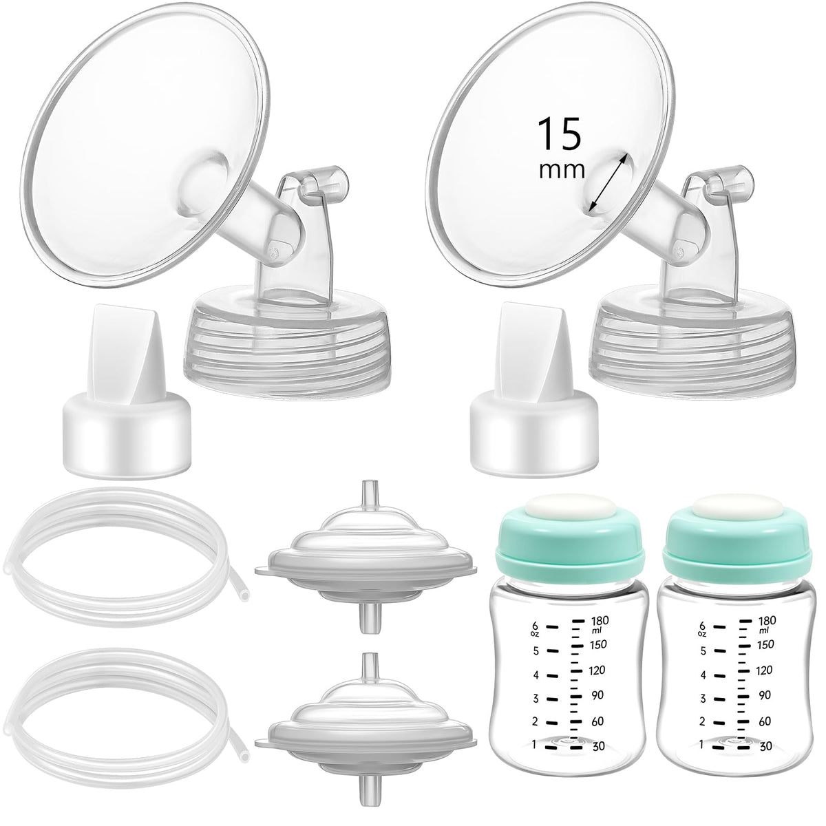 Momstouch Pump Parts Compatible with Spectra S1/S2/9 Plus, Not Original Accessories, Full Set Replacements Include 14mm Flanges, Duckbill Valves, Backflow Protectors, Tubings and Bottles
