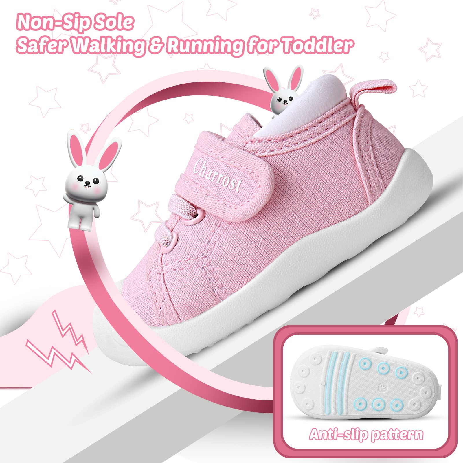 Charrost Baby Walking Shoes Toddler Girl Boy Soft Breathable Canvas Shoes