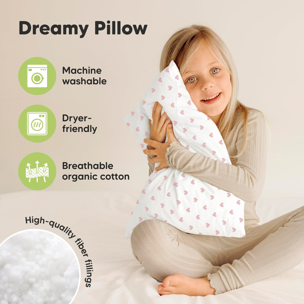 KeaBabies 2pk Toddler Pillows 2 Year Old to 5,13x18 Kids Pillow (Hearts)