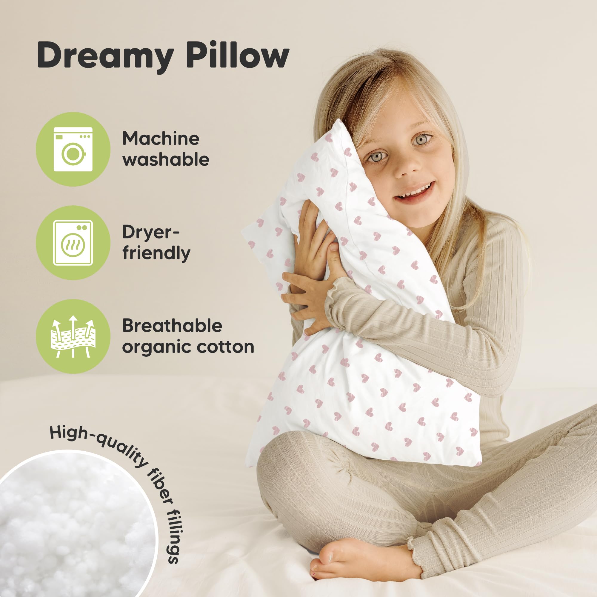 KeaBabies 2pk Toddler Pillows 2 Year Old to 5,13x18 Kids Pillow (Hearts)