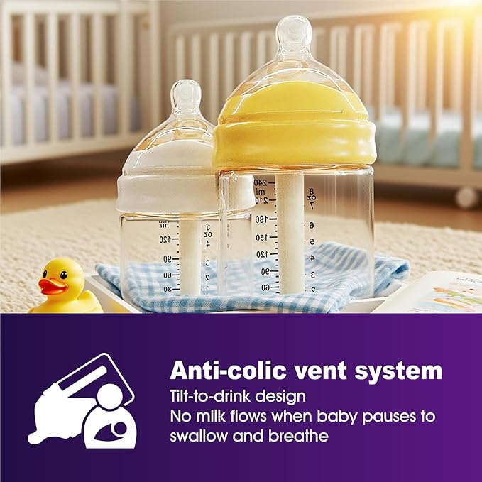 PPSU Nursing Baby Bottle, Newborn Bottles for Breastfeeding Babies, Anti-Colic, Natural Feel, Wide Neck Nipple﻿, Easy to Clean, Heat Resistant to 180°C/356°F, 5oz, 8oz, 0-6m(5 oz, 8 oz)