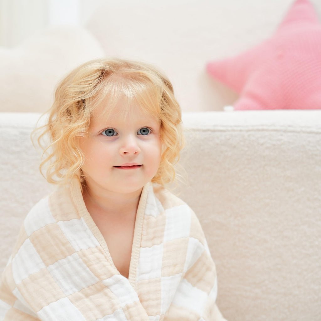 HardNok Ultra Soft Muslin Baby Blanket, Organic Cotton Blend (Beige Check)