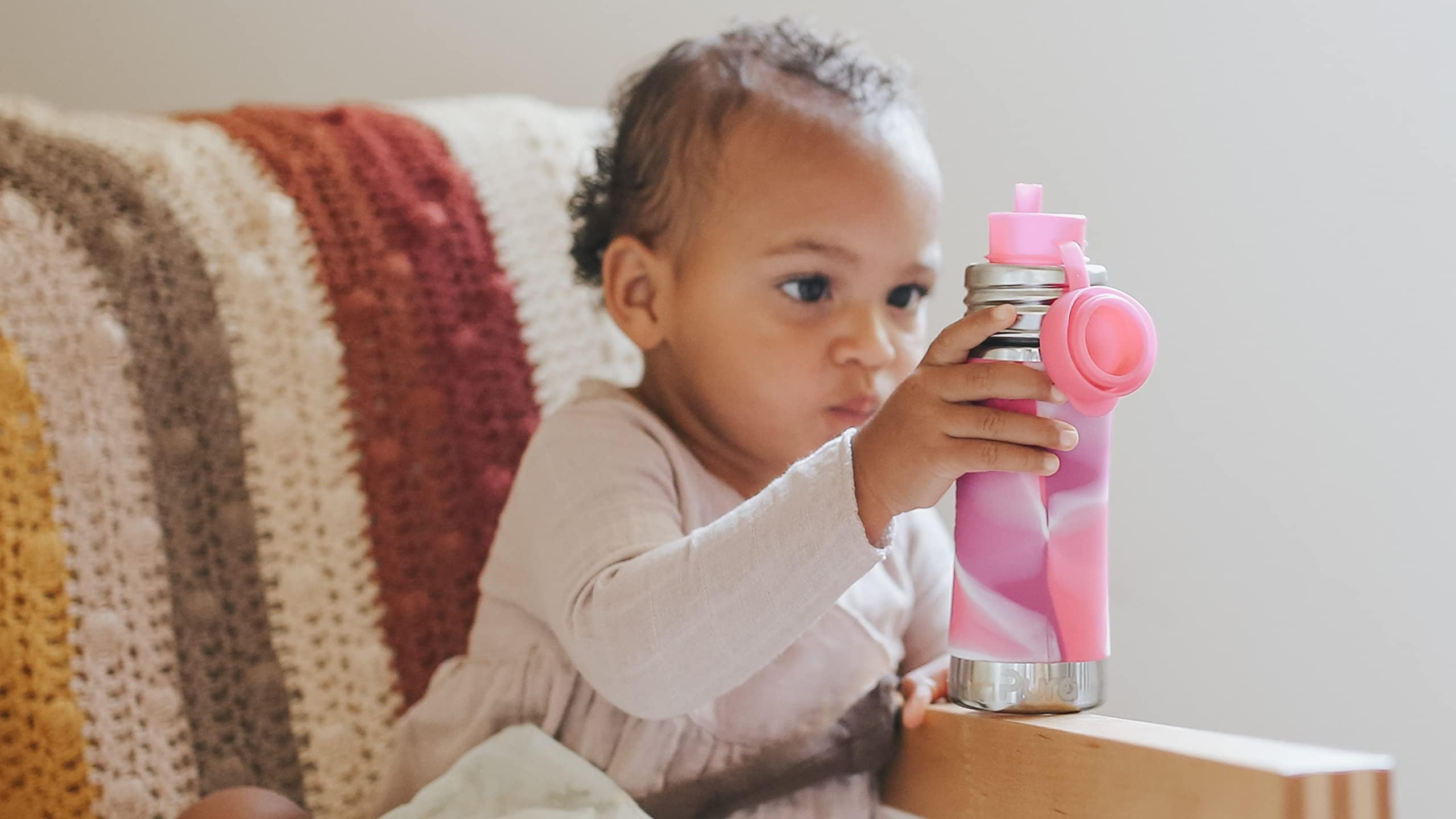 Pura Toddler to Kid Stainless Steel Straw Bottle - Plastic-Free, MadeSafe, Silicone Straw, Pink Swirl