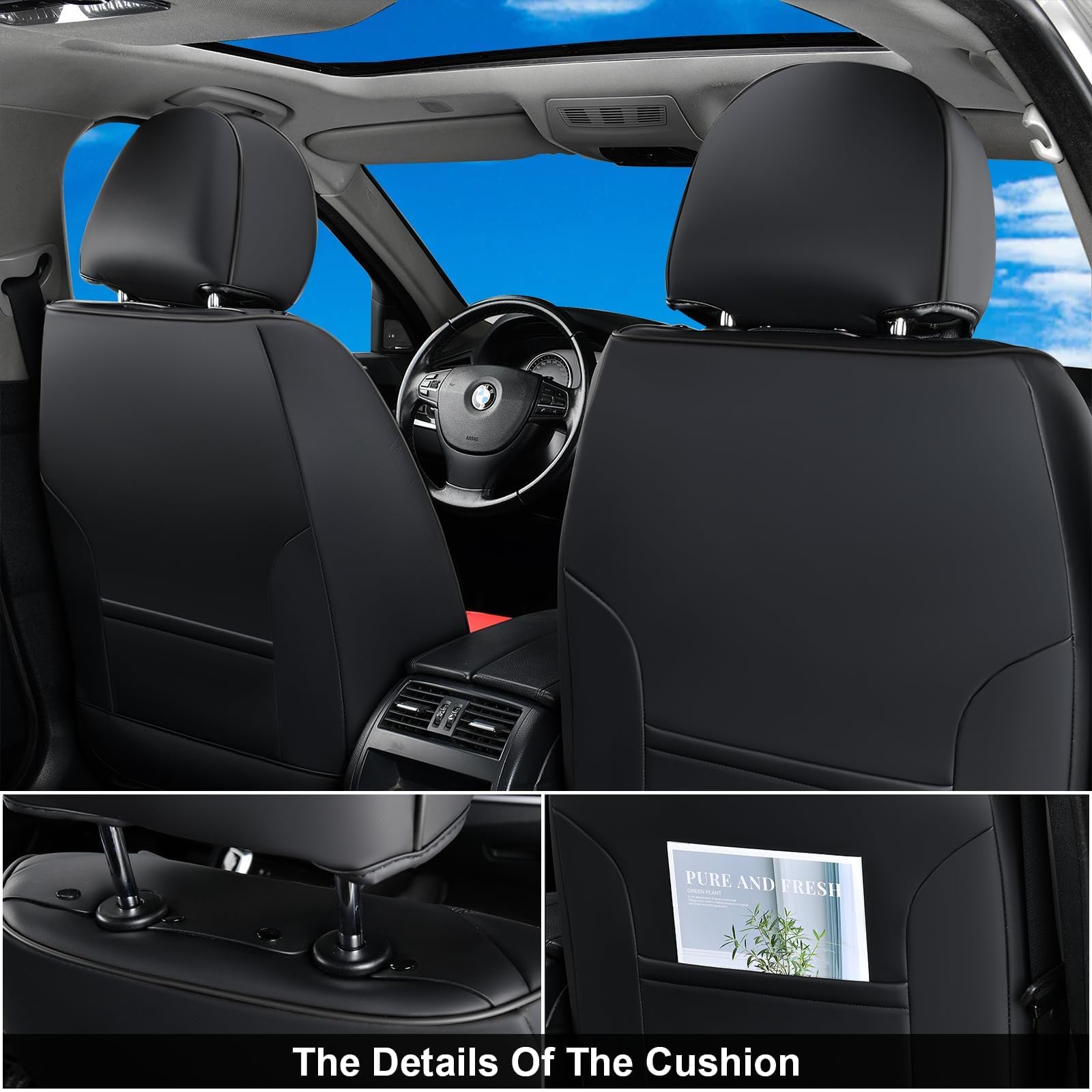 Coverado Car Seat Covers, Seat Covers for Cars, Waterproof Leather Auto Seat Protectors, Leather Car Seat Cushion, Car Interiors Accessories Universal Fit for Most Cars