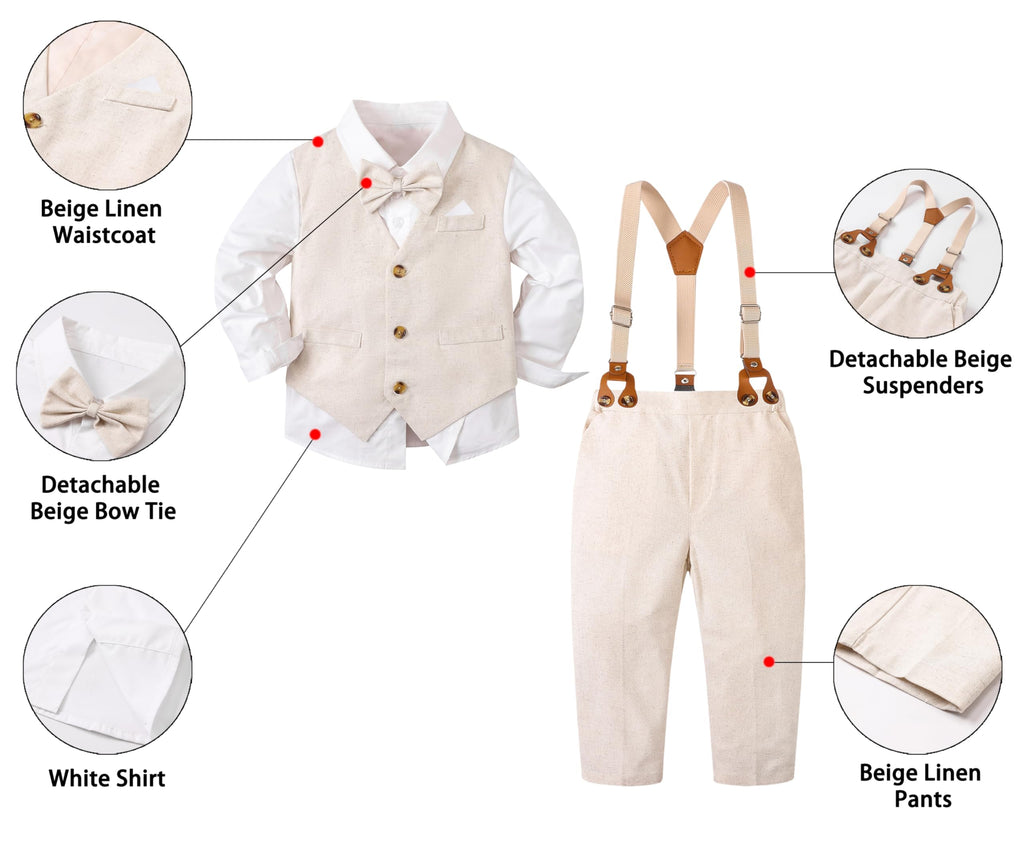 SANGTREE Boys Cotton Linen Formal Suit Linen Khaki 18-24 Months=Tag 90