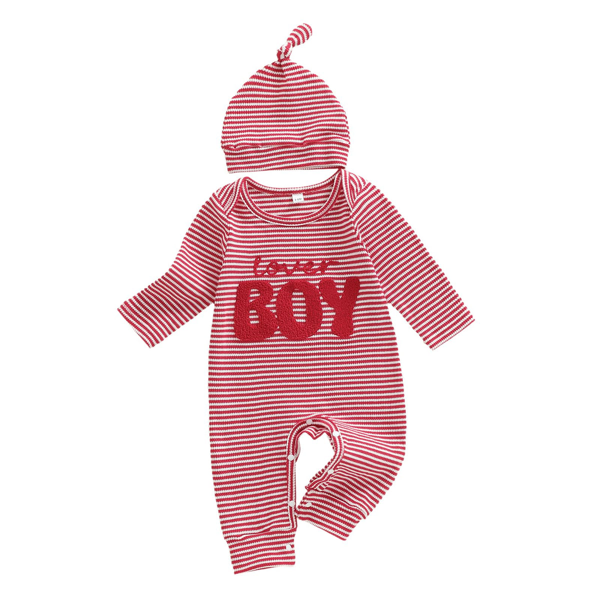 Fernvia Newborn Baby Boy Clothes Letters Print Bodysuit 3 6 9 12 18 Months Long Sleeve Jumpsuit with Hat 2PCS Outfits Set (F Red, 3-6 Months)