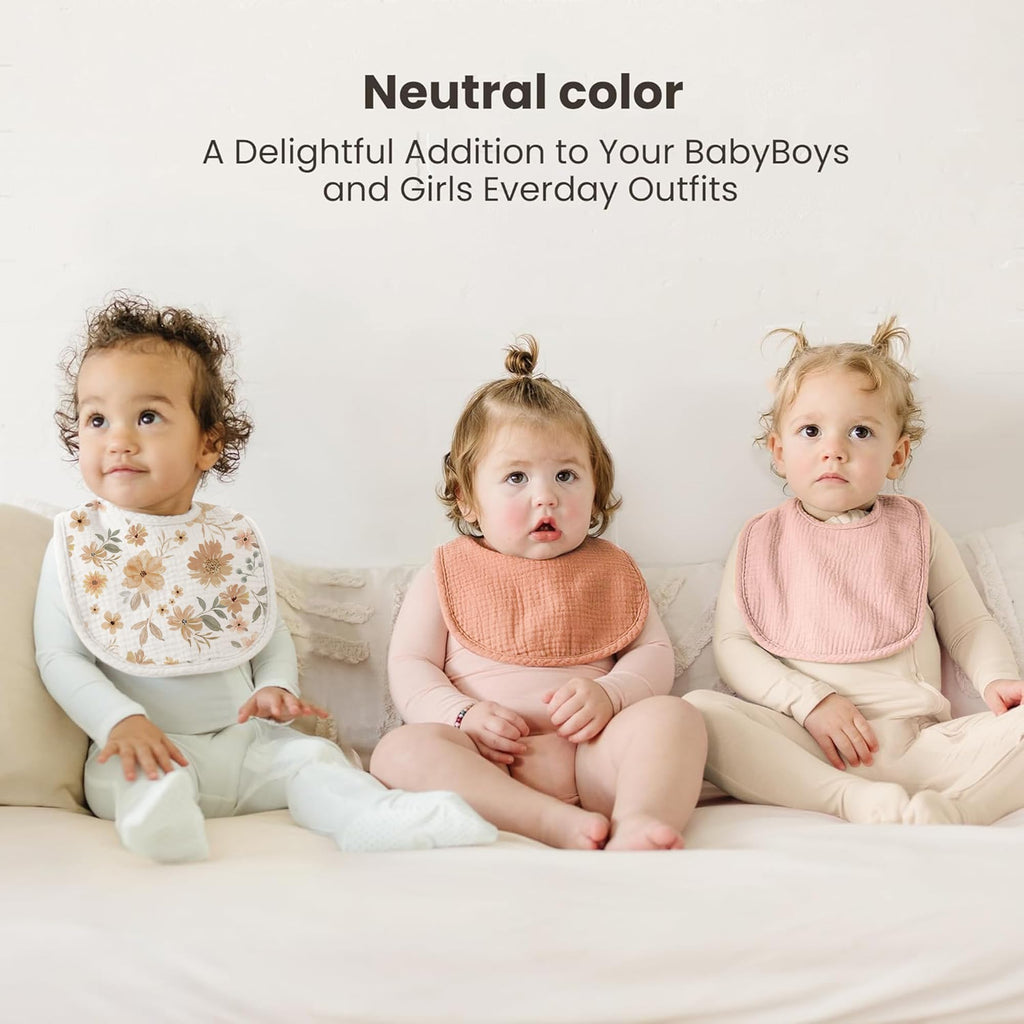 Konssy 10-Pack Muslin Baby Bibs for Drooling and Teething