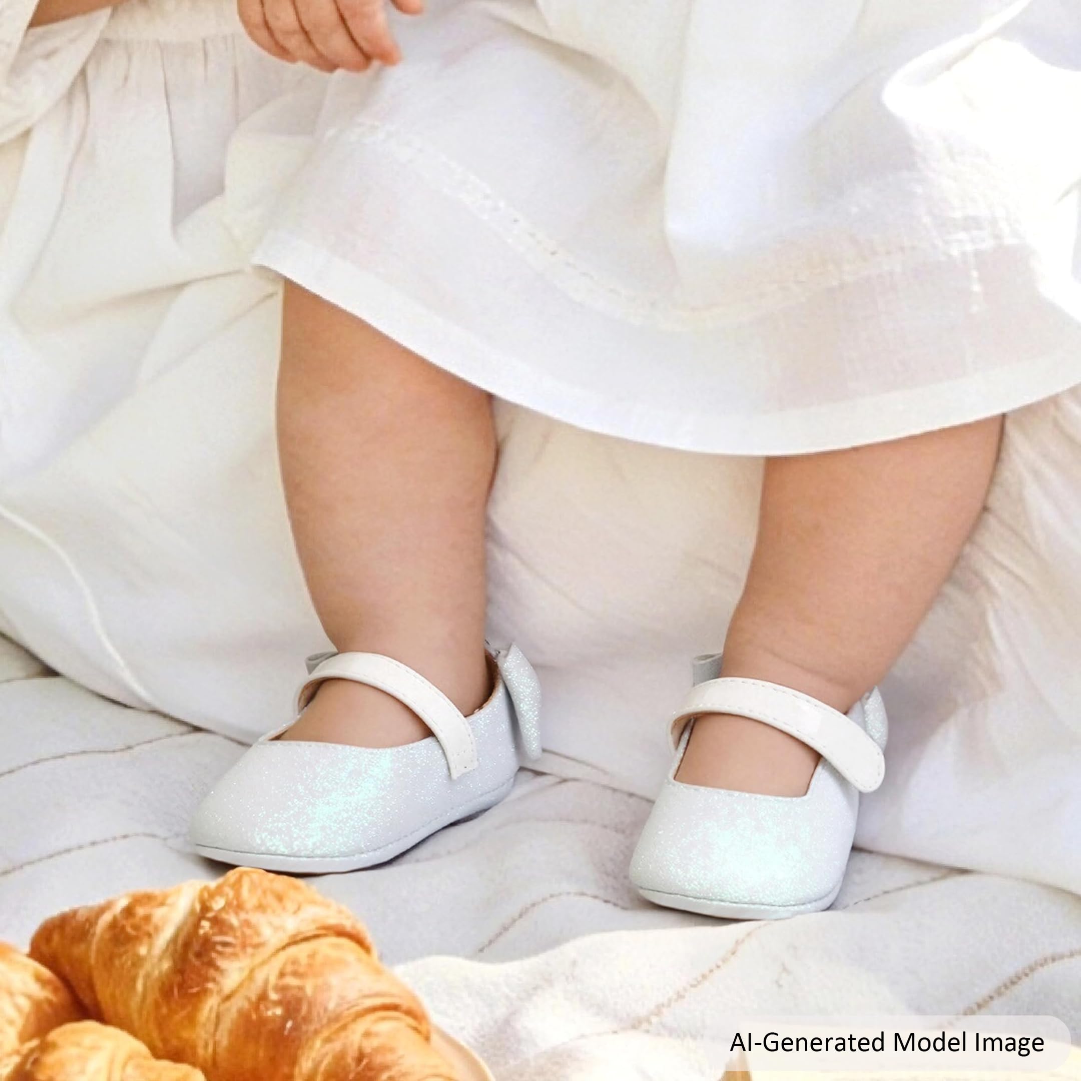 Felix & Flora White Baby Shoes Girl 6-12 Months - Infant Baby Walking Shoes Moccasinss Rubber Sole Crib Shoes(White,6-9 Months)