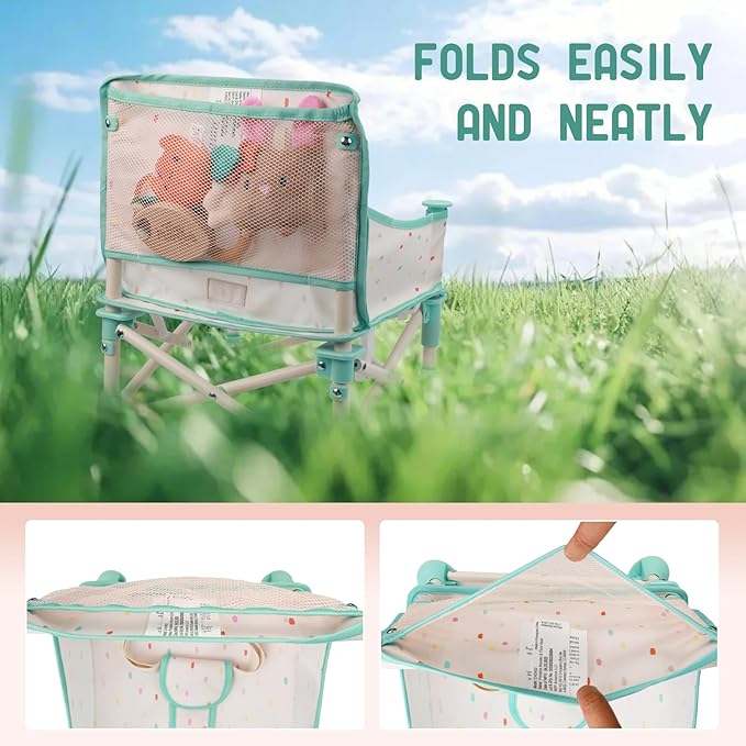 Tiny Marvels Portable 3-in-1 Baby Chair, Cozy Booster Seat, Baby Seat with Tray, Compact Foldable, Toddler Chair with Child Safety Belt Carry Bag, Perfect for Travel (Cream Confetti)