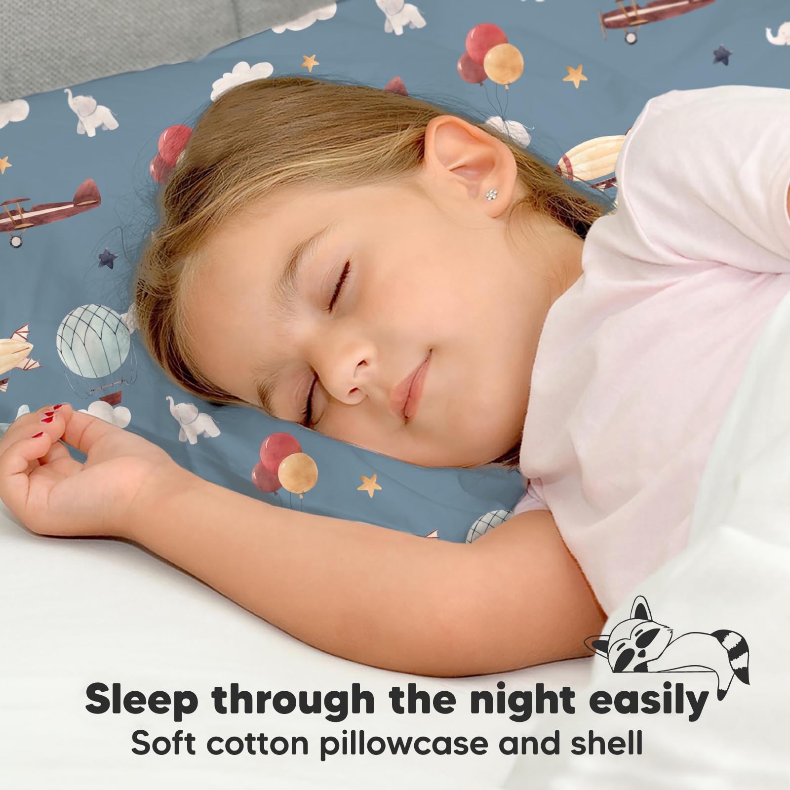 Toddler Pillow with Pillowcase, 13x18 My Little Dreamy Pillow (Up & Away)