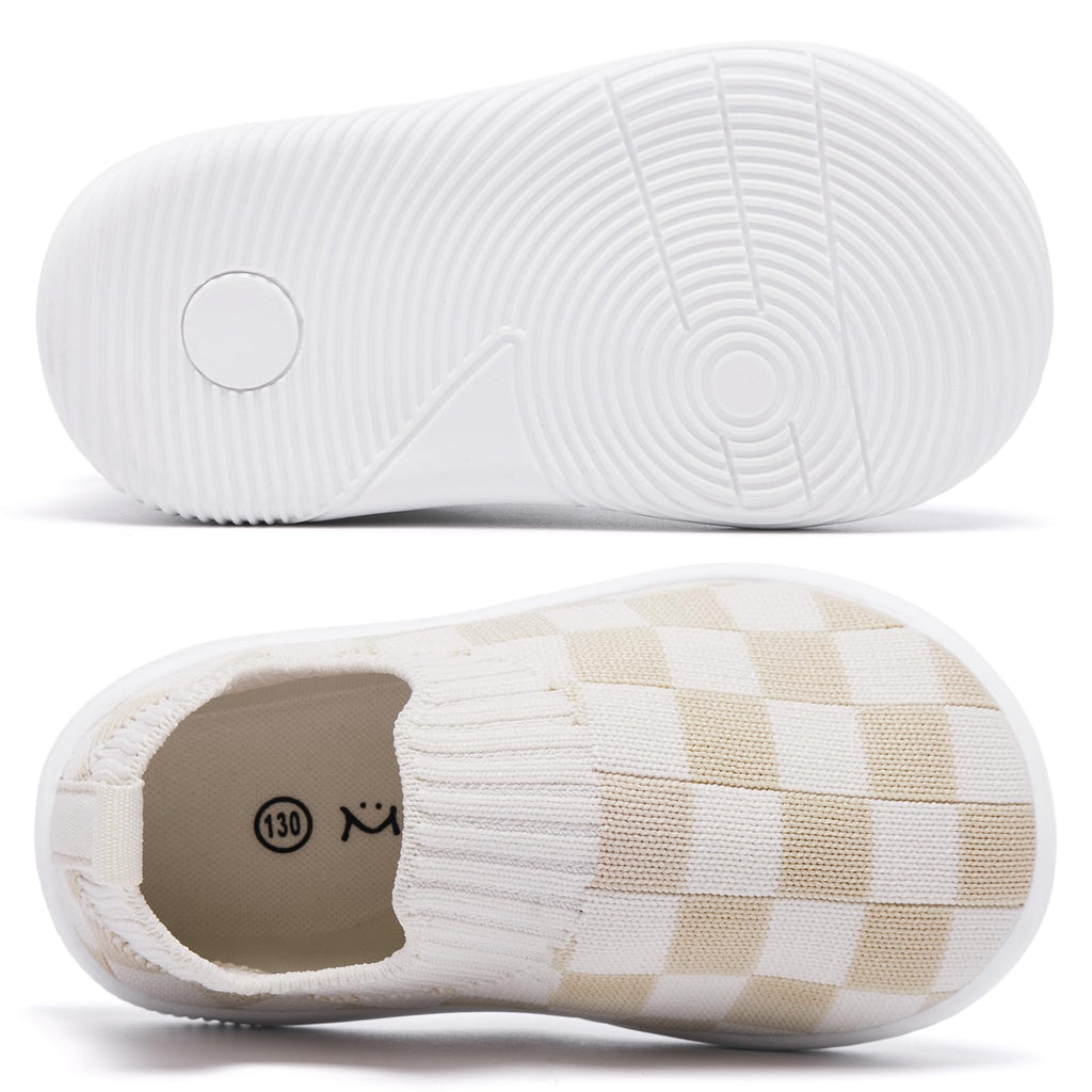 MORENDL Toddler Shoes Baby Walking Sock Shoes Non-Slip Breathable Boys & Girls Sneakers Infant Tennis Shoe Beige 9-12Months