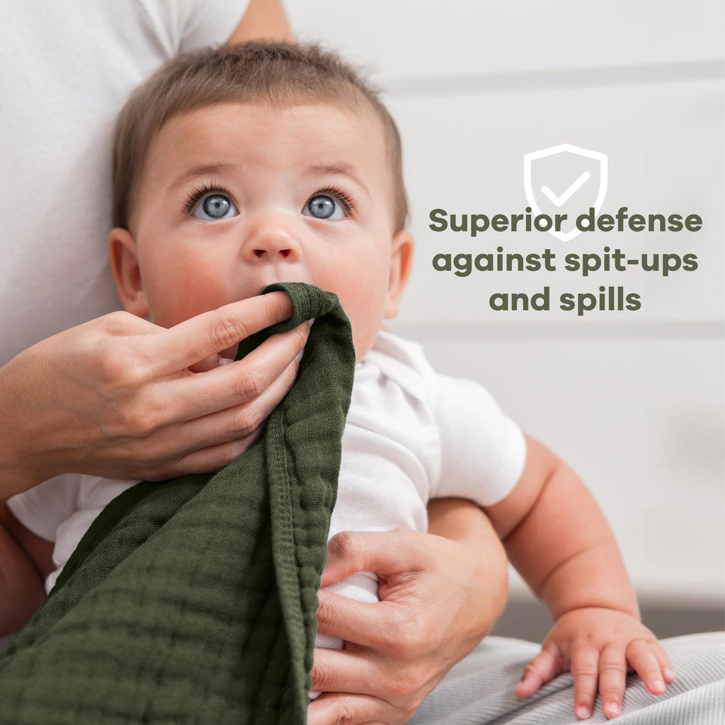 Comfy Cubs Muslin Burp Cloths 20x10" 10 Pack, Baby Burp Cloths - Kelp
