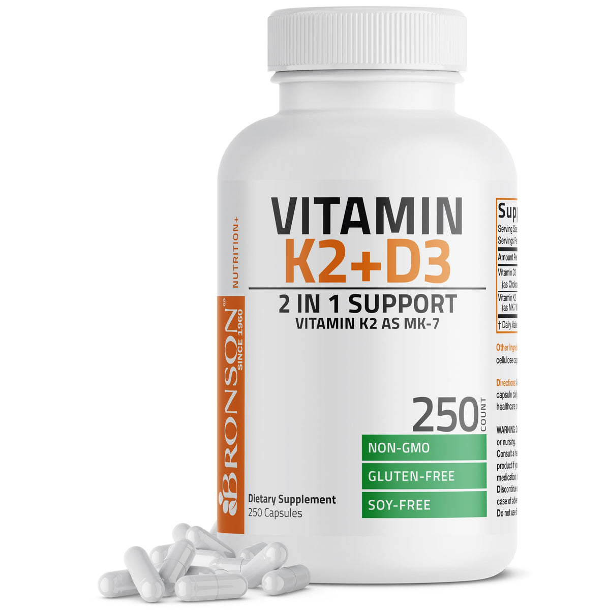 Bronson Vitamin K2 D3 (MK7) Supplement 2-in1 D3 & K2 Complex, 120 Capsules