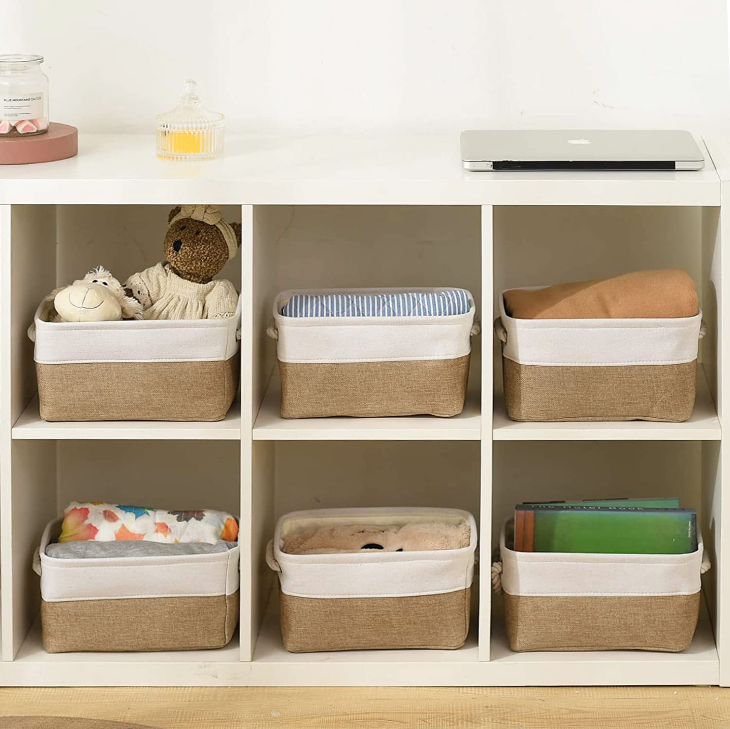 Sacyic Small Baskets for Organizing, [6 PCS] Collapsible Storage Baskets for Shelves, Storage Bins Boxes Cubes for Clothes Books