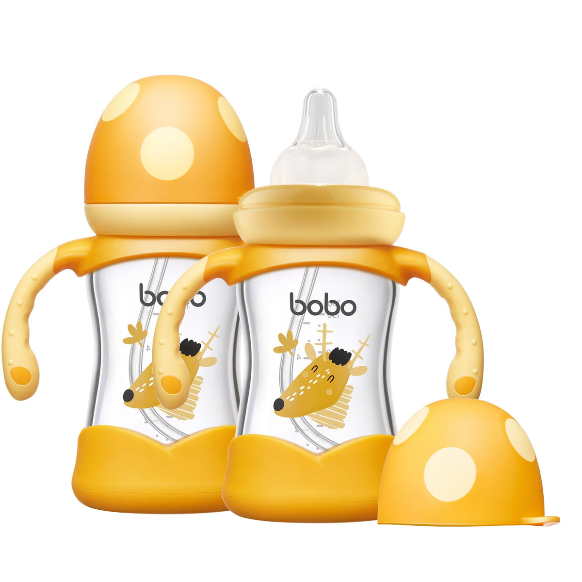 YOHKOH Natural Glass Baby Bottle with Handle, 5.4oz (4-Pack) Green