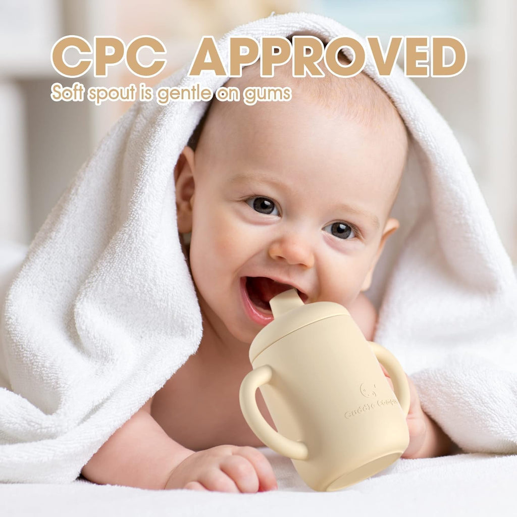 Cuddle Campus Sippy Cups 7OZ, [4 in 1] Baby Cups, Shatterproof Silicone Straw Cup,Open Cup for 6M, 6M+,6-12 Months,1/1+ Year Old Baby,Toddler