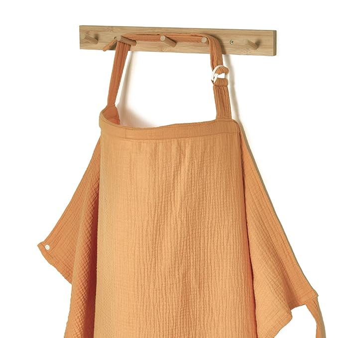 TILLYOU Muslin Nursing Cover for Baby Breastfeeding, 100% Cotton Breathable with Arch Neckline for Women, Orange