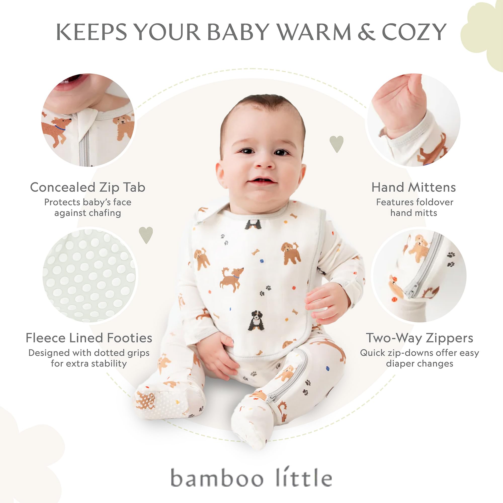 Bamboo Little Soft Baby Footie Pajamas, Dog 12-18 Months