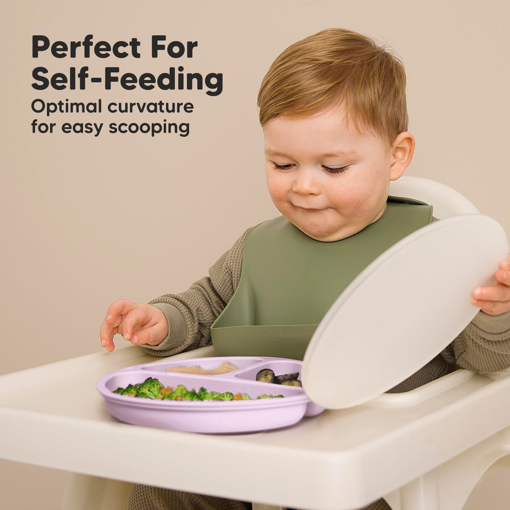 KeaBabies Suction Plates with Lids for Baby, 3pk 100% Silicone (Amethyst)